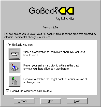 Menu de GoBack